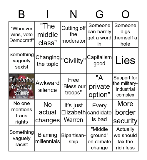 DNC Debate Night One Bingo Card