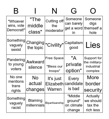 DNC Debate Night One Bingo Card