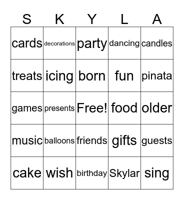 Happy 7th Birthday Skylar  Bingo Card
