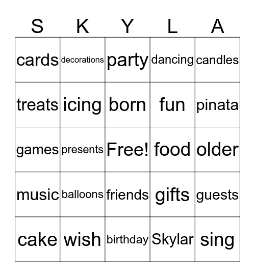Happy 7th Birthday Skylar  Bingo Card