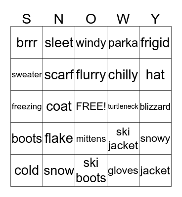 SNOWY Bingo Card