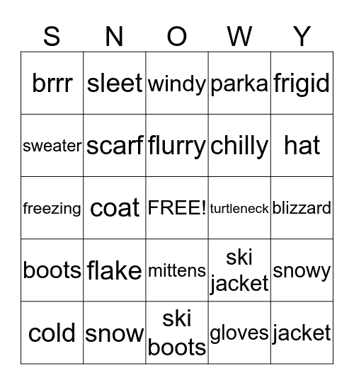 SNOWY Bingo Card