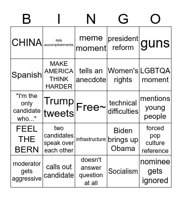 Democratic debate part 2 Bingo Card