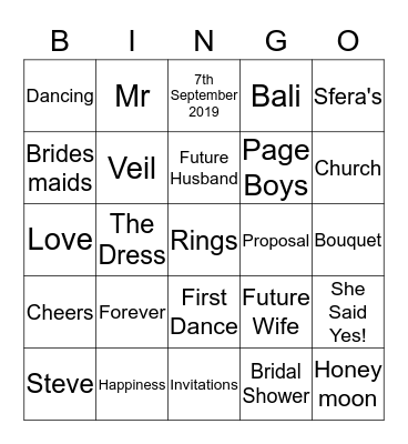 Bridal Shower Bingo Card