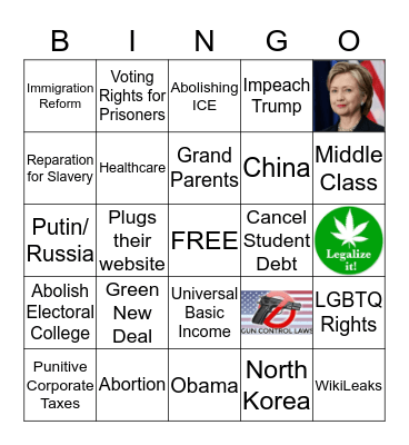 Democratic Debate Bingo Card