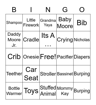 Baby Moore Bingo Card