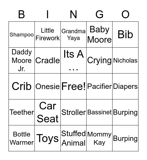 Baby Moore Bingo Card