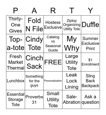 Thirty One Bingo Card