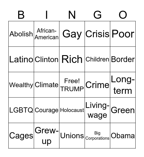Democratic Debate part II Bingo Card