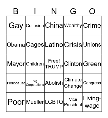 Democratic Debate part II Bingo Card