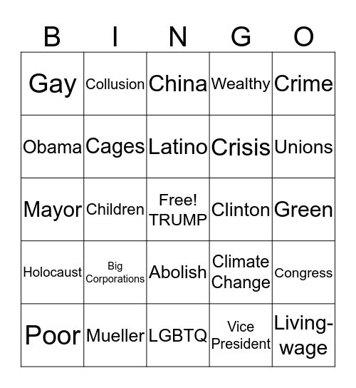Democratic Debate part II Bingo Card