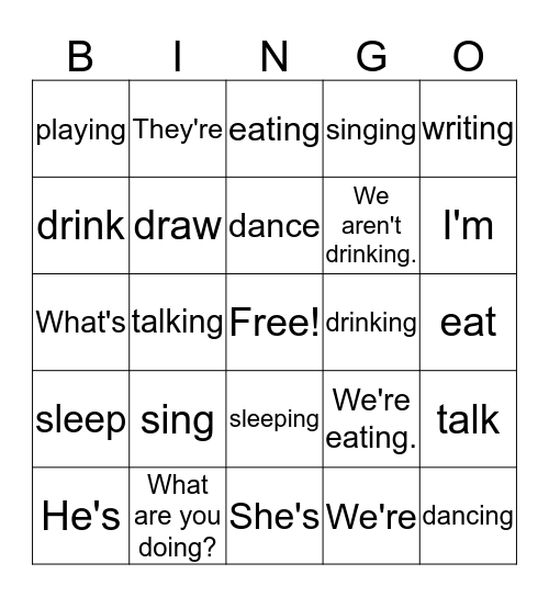 Unit 5: Things to Do Bingo Card