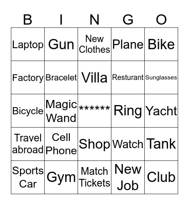 Wishes Bingo Card
