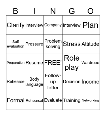 Interview Bingo Words Bingo Card