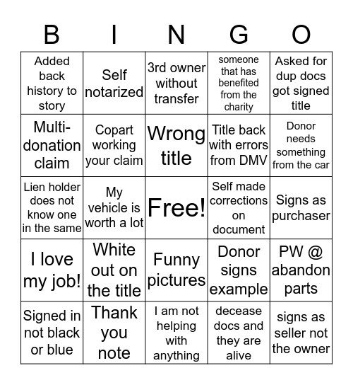 Title Dept Bingo  Bingo Card