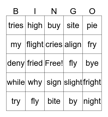 Long I Sounds Bingo Card