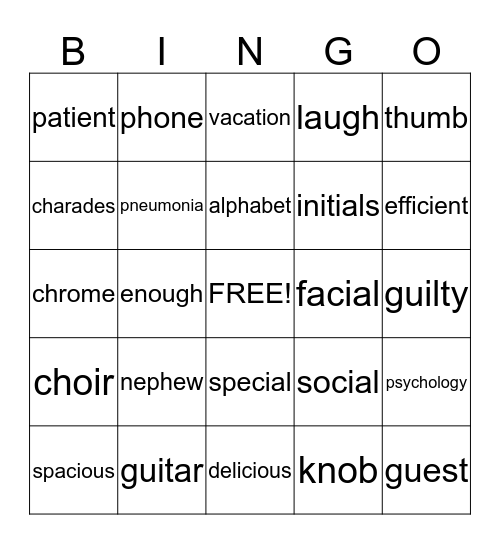 Action Reading Bingo Card