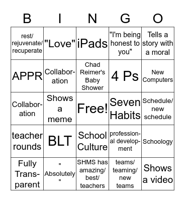 Closing Faculty Meeting 6.27.19 Bingo Card
