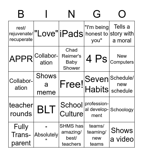 Closing Faculty Meeting 6.27.19 Bingo Card