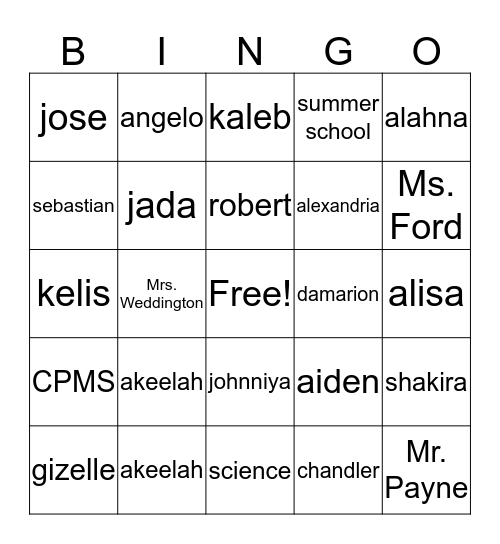 6B Bingo Card