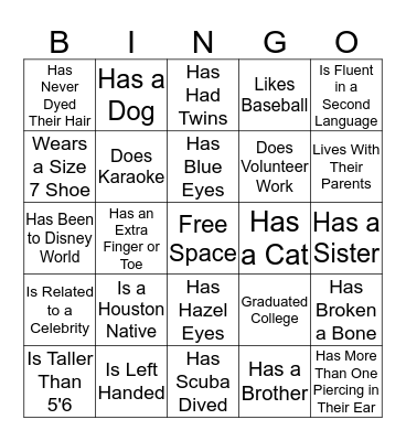 Getting to Know You Bingo Card