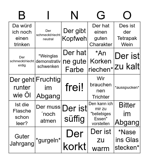 Weinverkostung Bingo Card