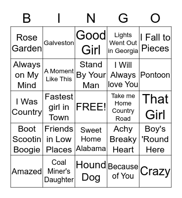 Country Western Hoedown Bingo Card