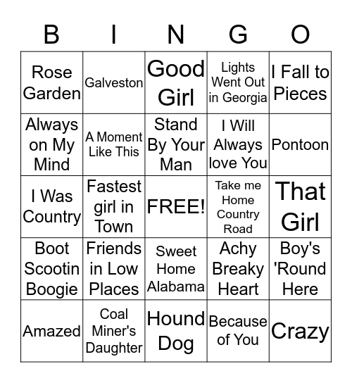 Country Western Hoedown Bingo Card