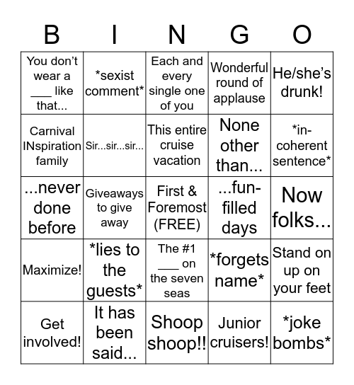 Ryan Rose Bingo Card