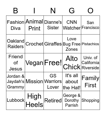 "It's Just Marilyn" Bingo Card