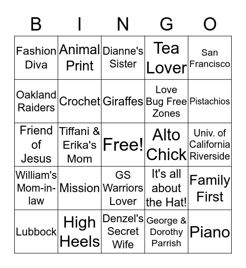 "It's Just Marilyn" Bingo Card