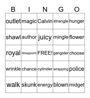 Action Reading Bingo Card