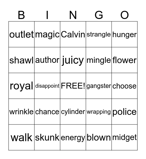 Action Reading Bingo Card