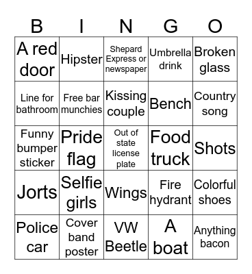 MWLW Pedal Tavern Scavenger Bingo Card