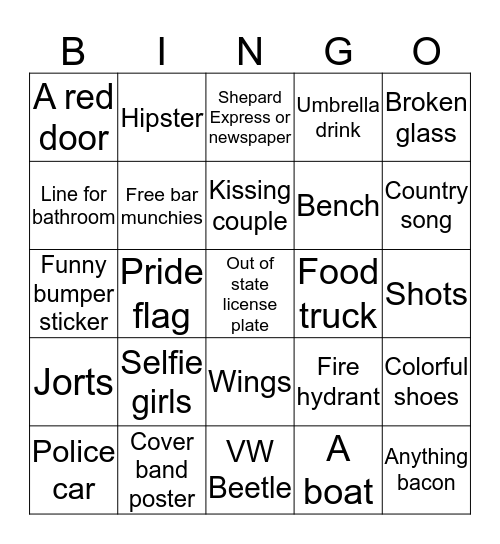 MWLW Pedal Tavern Scavenger Bingo Card