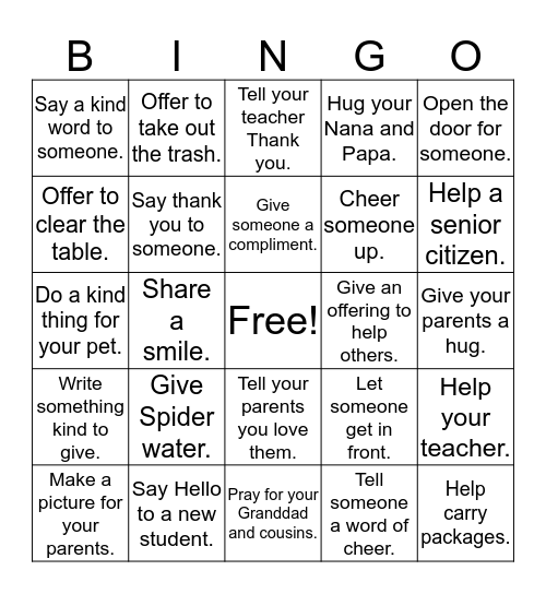 Kindo Bingo Card