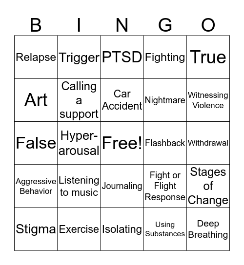 Seeking Safety Review  Bingo Card