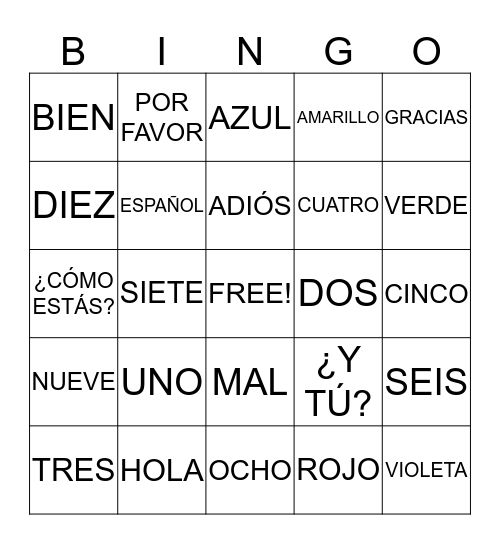 Spanish Bingo Card