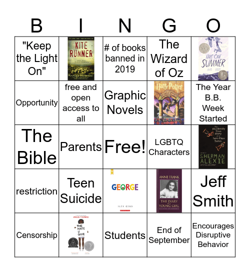 Banned Books Week  Bingo Card