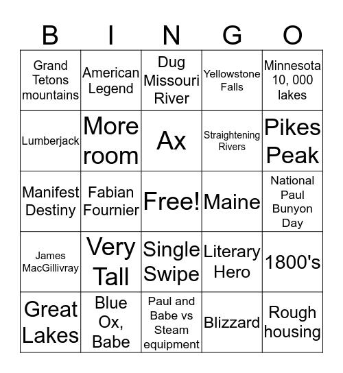 Paul Bunyon Bingo Card