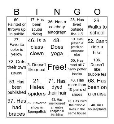 Mingle Bingo Card