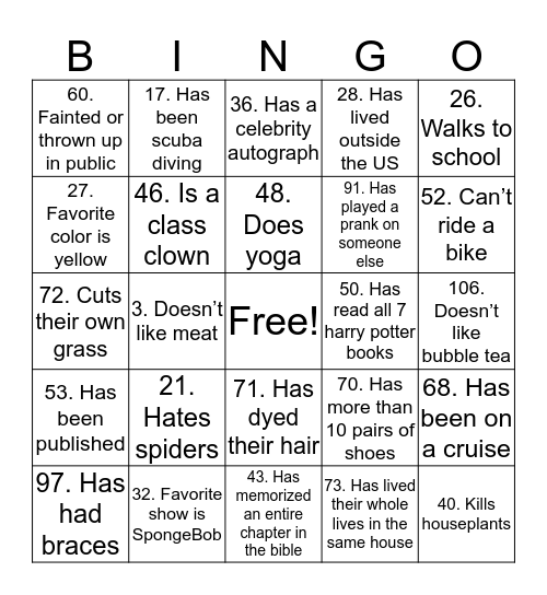 Mingle Bingo Card