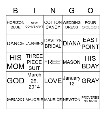 Diana and Maurice LOVE Bingo Card