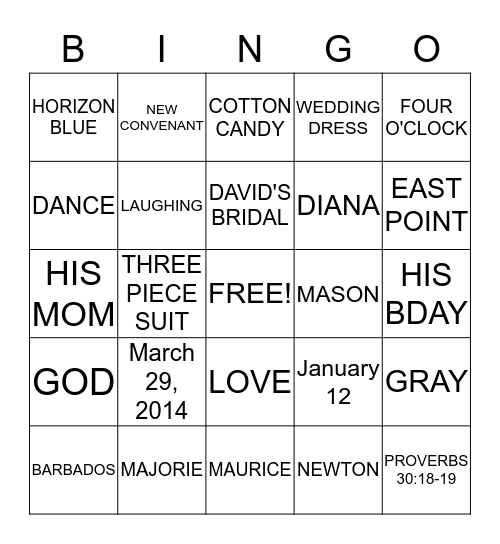 Diana and Maurice LOVE Bingo Card