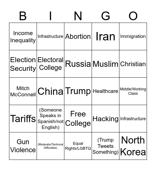 Dem Primary Debate Bingo Card