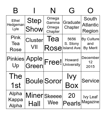 Alpha Kappa Alpha BINGO Card