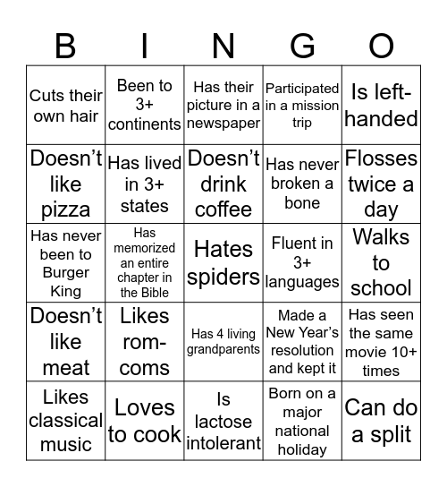 Mingle Bingo Card