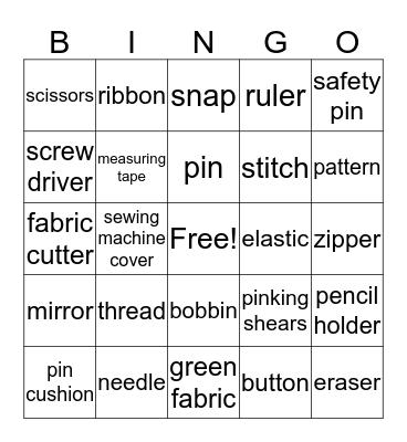 Sewing Bingo Card