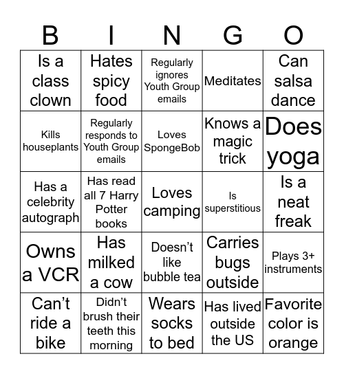 Mingle Bingo Card