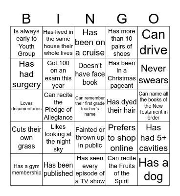 Mingle Bingo Card